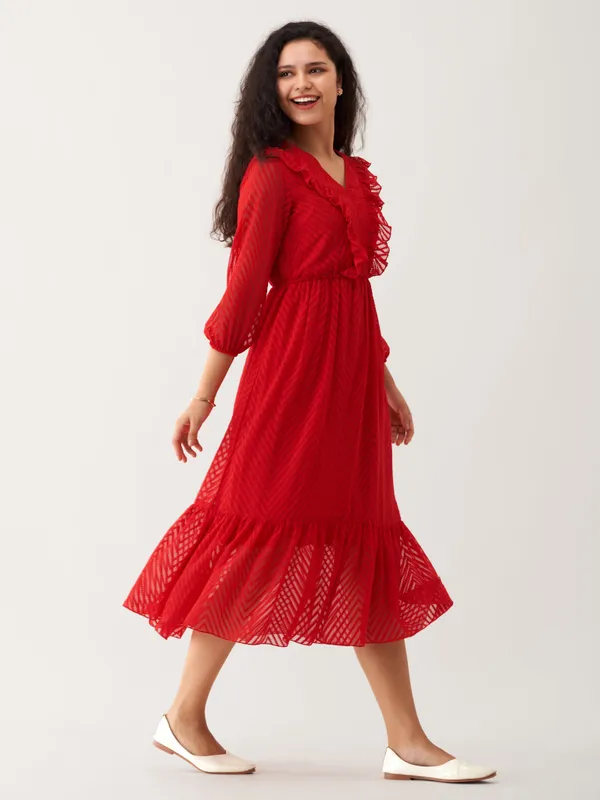 Red_Plain_And_Butta_Work_Dress_For_Women