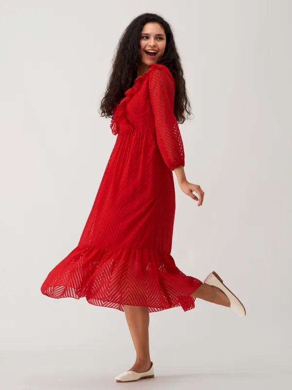 Red_Plain_And_Butta_Work_Dress_For_Women
