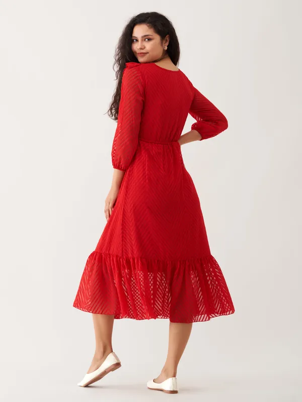 Red_Plain_And_Butta_Work_Dress_For_Women