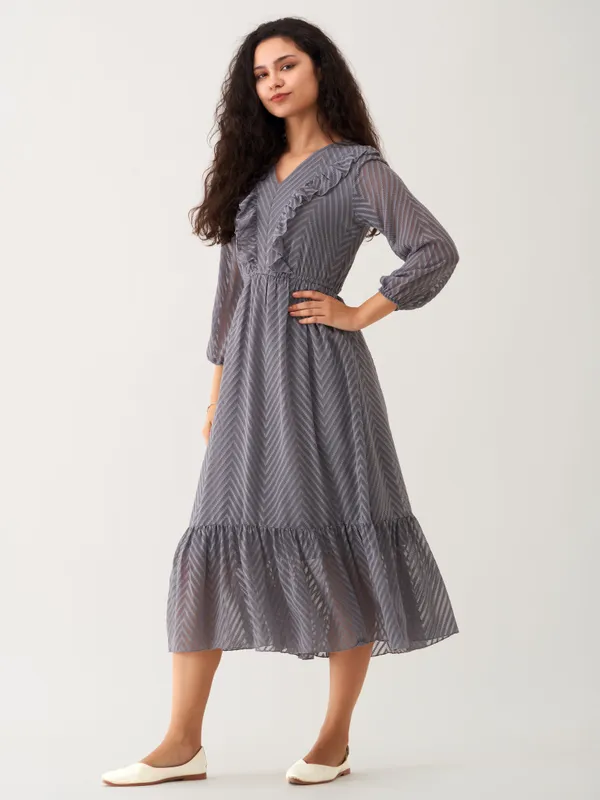 Steel_Grey_Plain_And_Steel_Butta_Work_Dress_For_Women