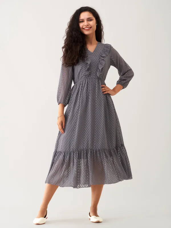 Steel_Grey_Plain_And_Steel_Butta_Work_Dress_For_Women