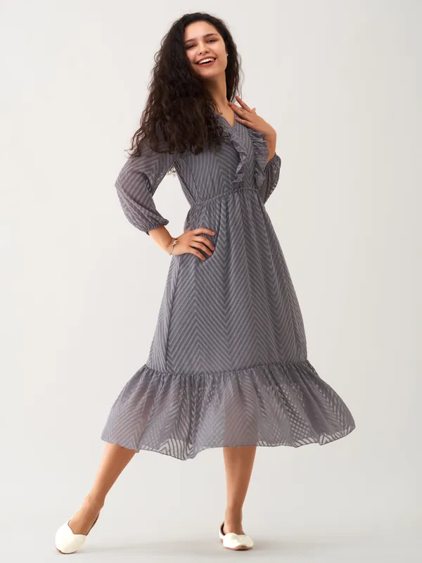 Steel_Grey_Plain_And_Steel_Butta_Work_Dress_For_Women
