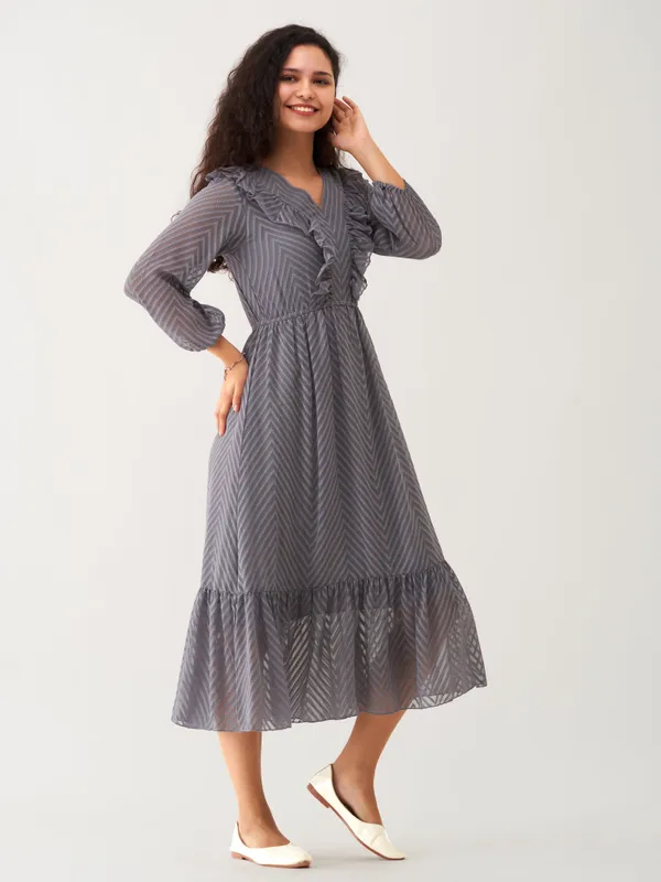 Steel_Grey_Plain_And_Steel_Butta_Work_Dress_For_Women