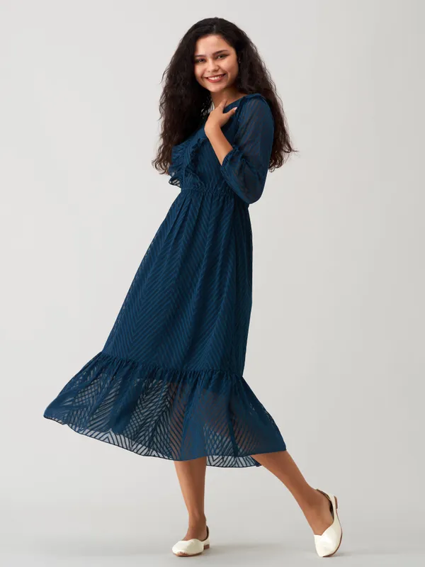 Teal_Plain_And_Teal_Butta_Work_Dress_For_Women