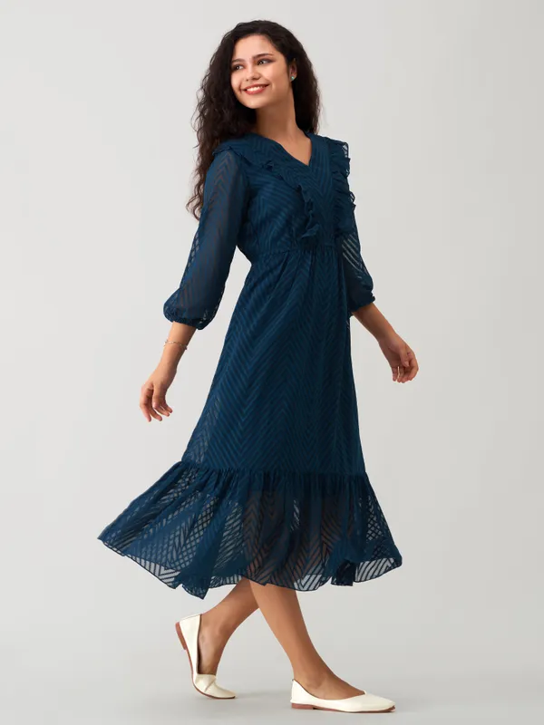 Teal_Plain_And_Teal_Butta_Work_Dress_For_Women