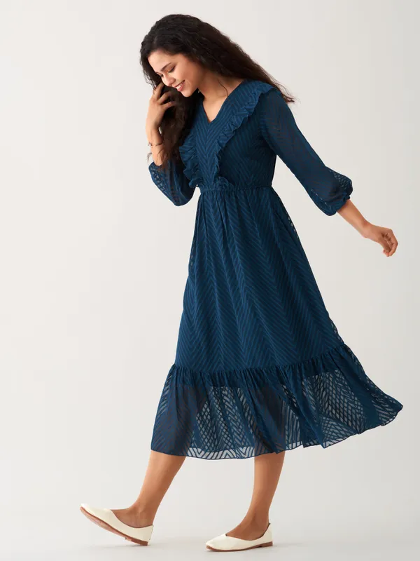 Teal_Plain_And_Teal_Butta_Work_Dress_For_Women
