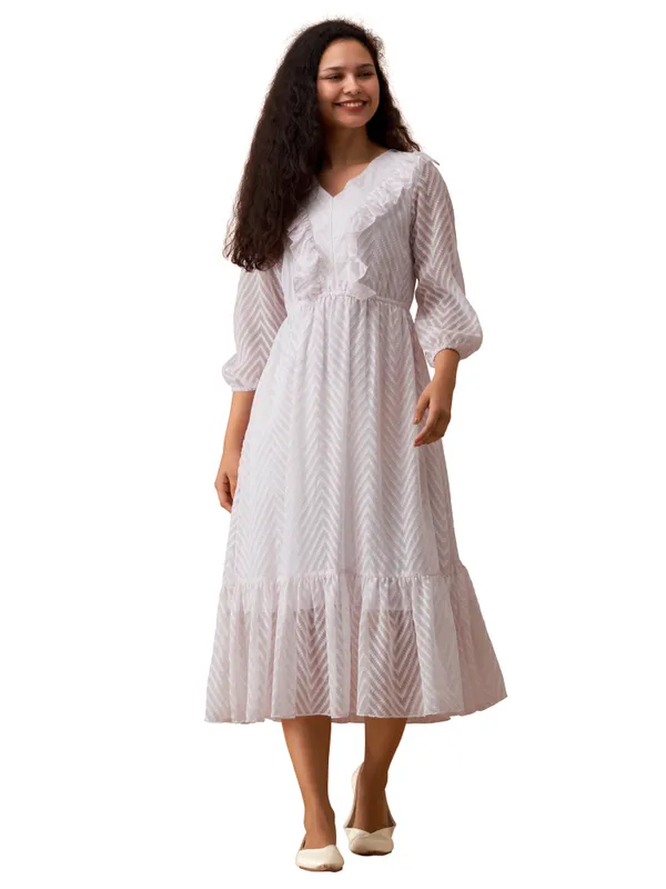 White_Plain_And_Butta_Work_Dress_For_Women