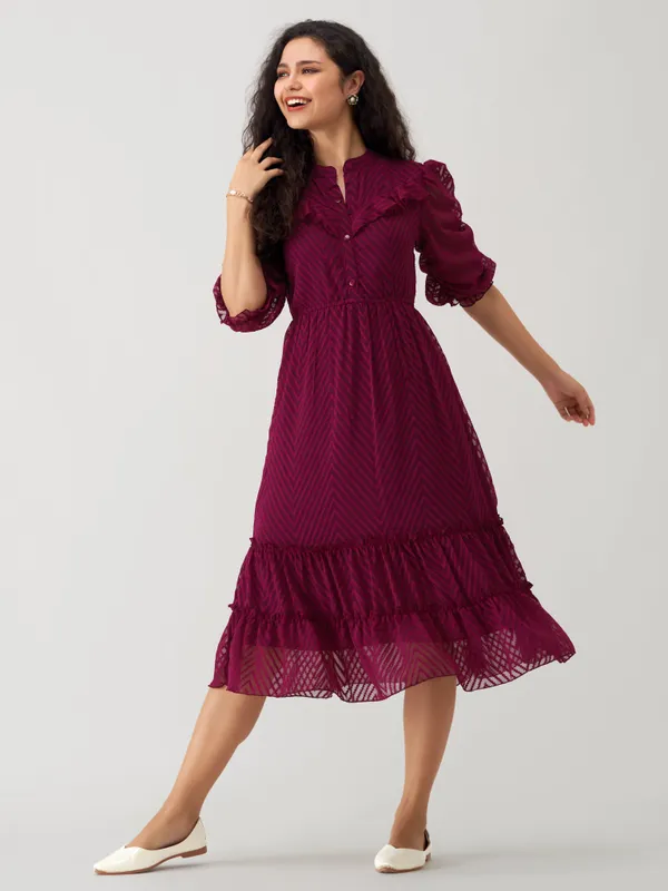 Wine_Polyster_Dress_For_Women