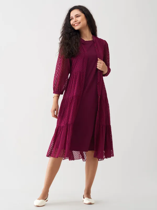 Wine_Polyster_Plain_And_Dress_For_Women