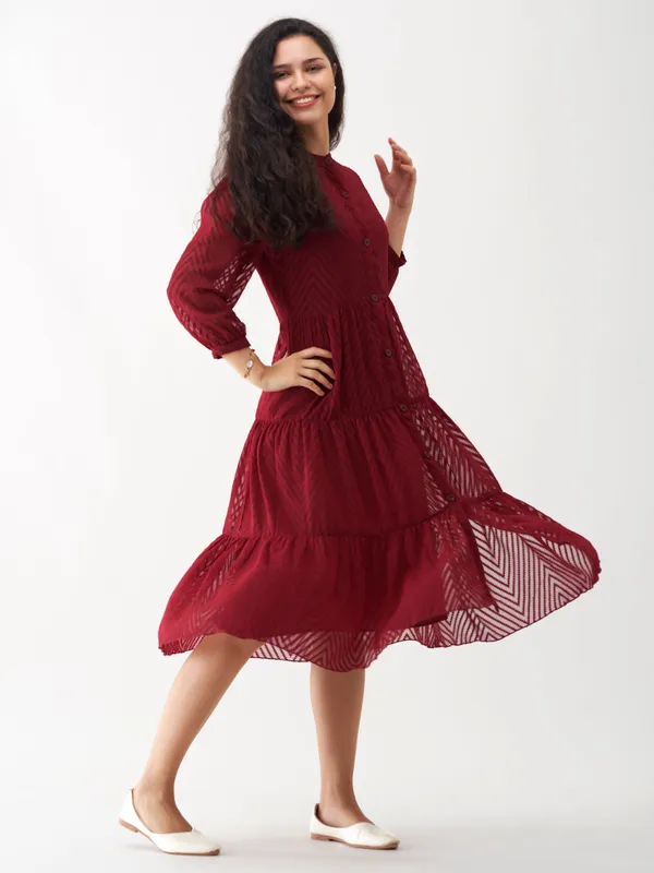 Maroon_Polyster_Dress_For_Women