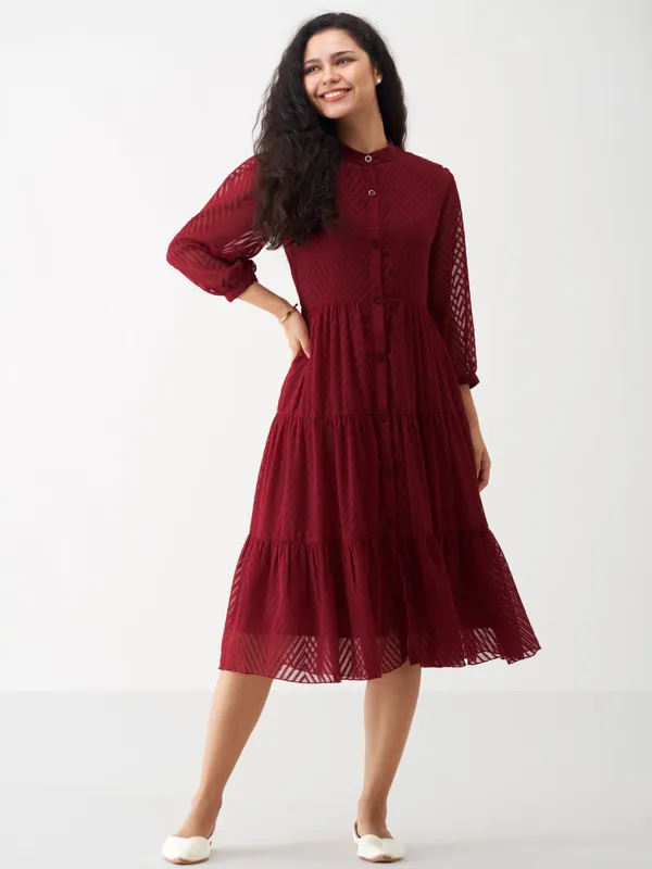 Maroon_Polyster_Dress_For_Women