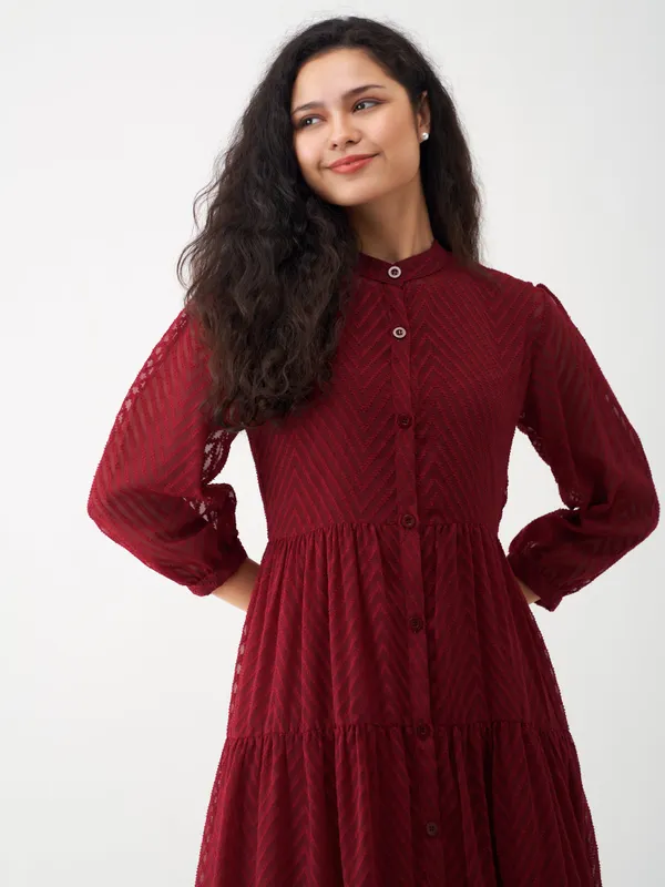 Maroon_Polyster_Dress_For_Women