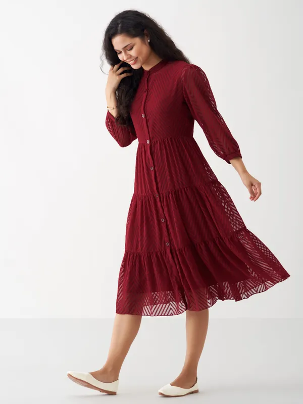 Maroon_Polyster_Dress_For_Women