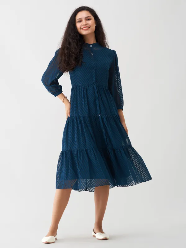 Teal_Polyster_Plain_And_Steeel_Dress_For_Women