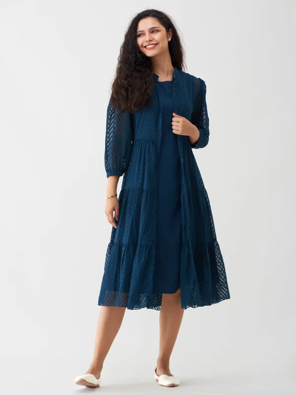 Teal_Polyster_Plain_And_Steeel_Dress_For_Women