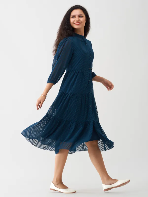 Teal_Polyster_Plain_And_Steeel_Dress_For_Women