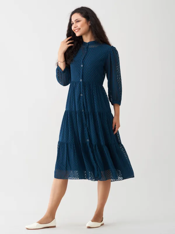 Teal_Polyster_Plain_And_Steeel_Dress_For_Women
