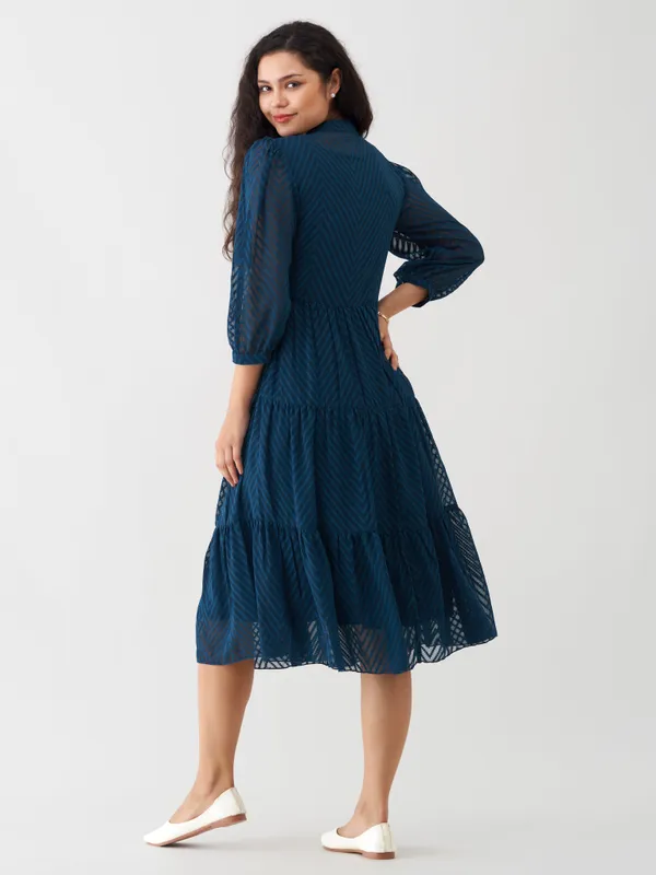 Teal_Polyster_Plain_And_Steeel_Dress_For_Women