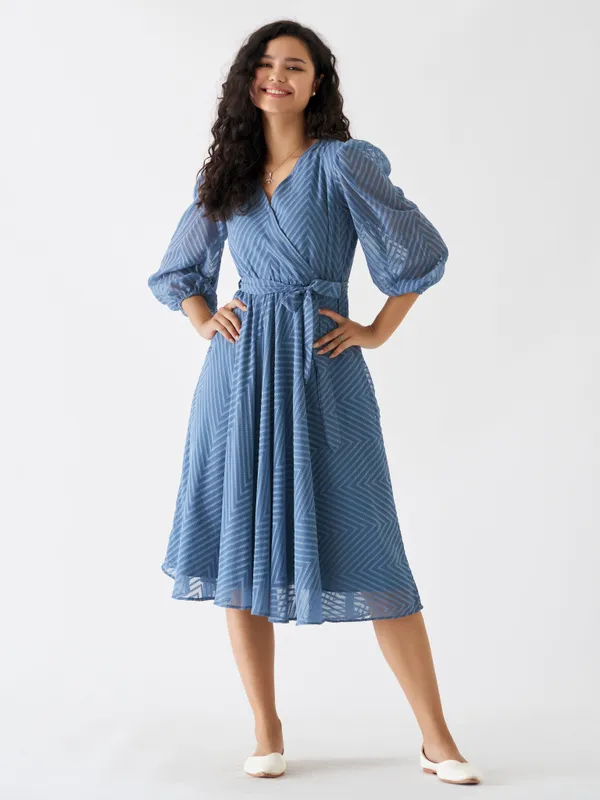 Greyish_Blue_Fancy_Plain_And_Designer_Dress_For_Women