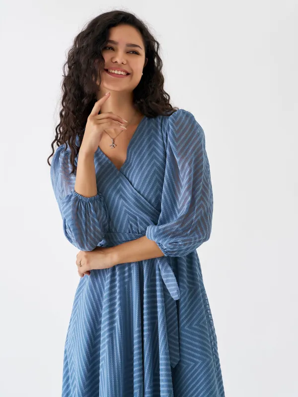 Greyish_Blue_Fancy_Plain_And_Designer_Dress_For_Women