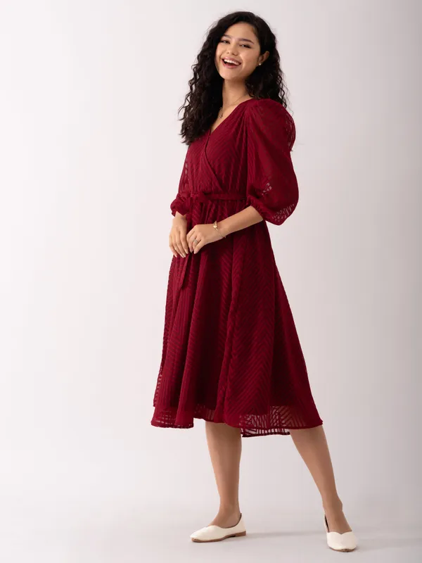 Maroon_Fancy_Plain_And_Designer_Dress_For_Women