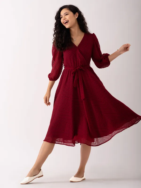 Maroon_Fancy_Plain_And_Designer_Dress_For_Women