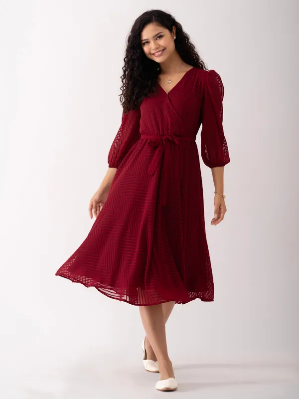 Maroon_Fancy_Plain_And_Designer_Dress_For_Women