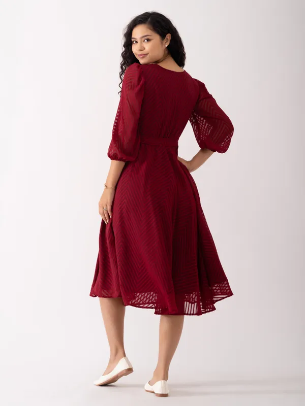 Maroon_Fancy_Plain_And_Designer_Dress_For_Women
