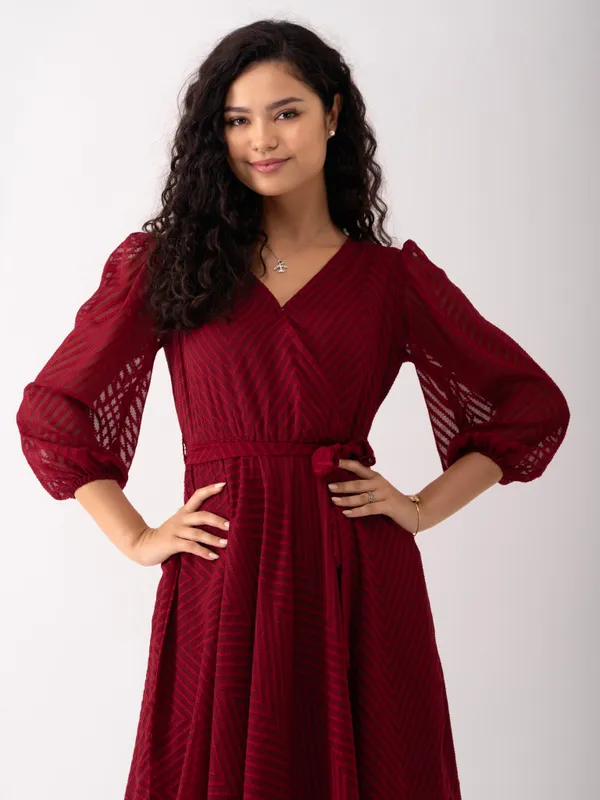 Maroon_Fancy_Plain_And_Designer_Dress_For_Women