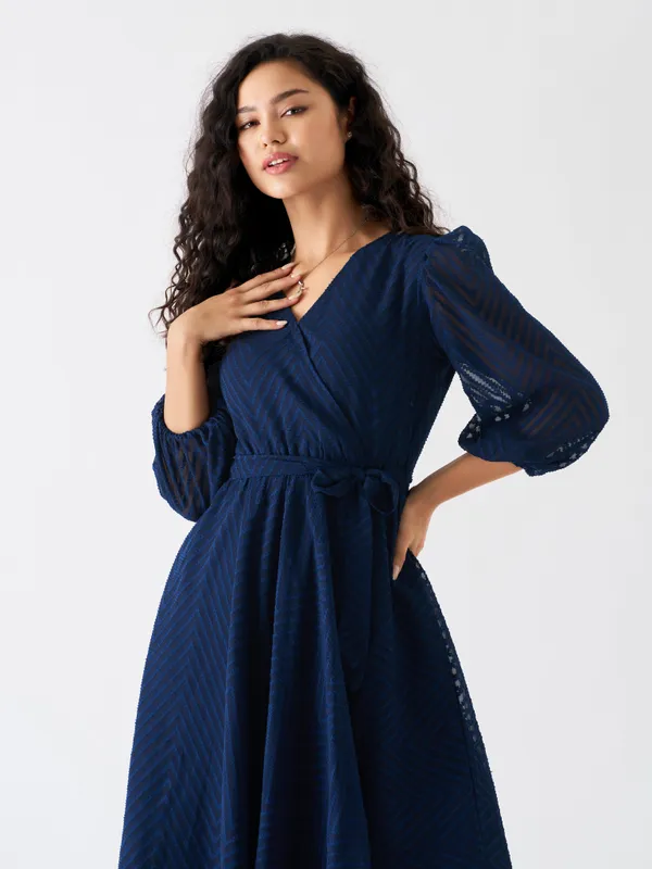 Navy_Blue_Fancy_Plain_And_Designer_Dress_For_Women