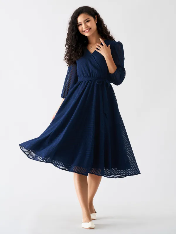 Navy_Blue_Fancy_Plain_And_Designer_Dress_For_Women