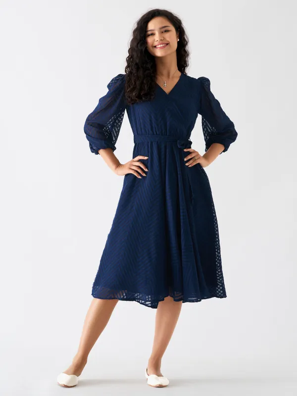 Navy_Blue_Fancy_Plain_And_Designer_Dress_For_Women