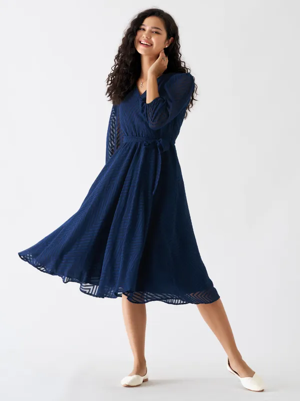 Navy_Blue_Fancy_Plain_And_Designer_Dress_For_Women