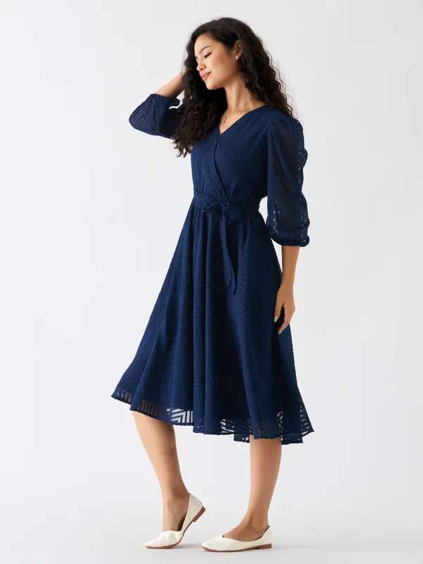 Navy_Blue_Fancy_Plain_And_Designer_Dress_For_Women