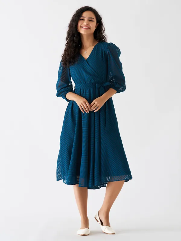 Teal_Blue_Fancy_Plain_And_Designer_Dress_For_Women