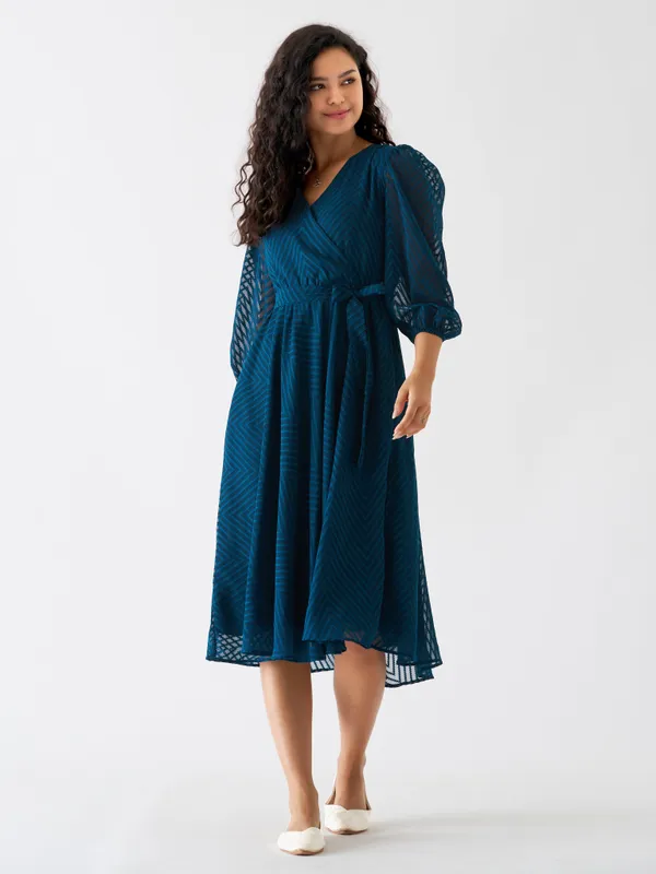 Teal_Blue_Fancy_Plain_And_Designer_Dress_For_Women