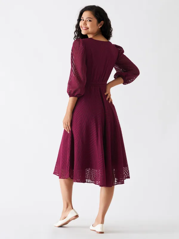 Wine_Fancy_Plain_And_Designer_Dress_For_Women