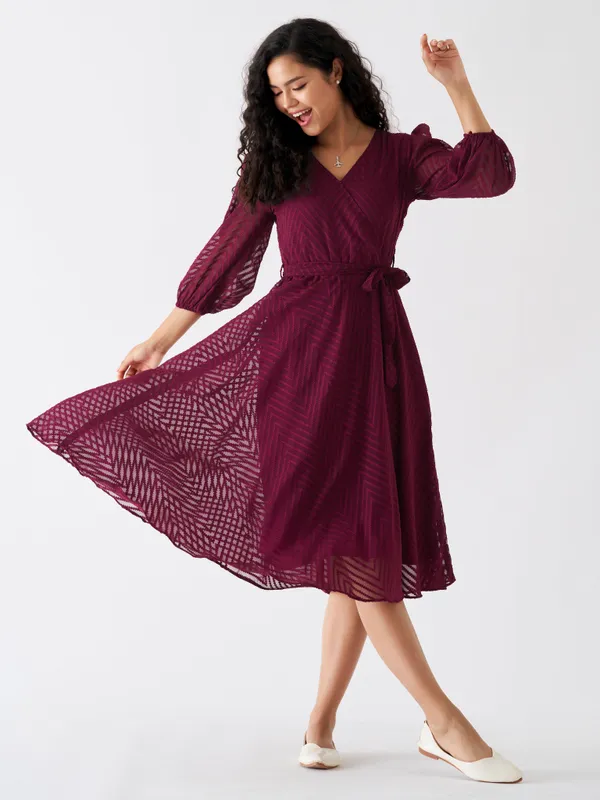 Wine_Fancy_Plain_And_Designer_Dress_For_Women