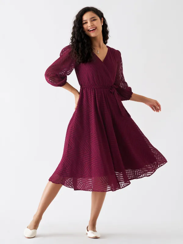 Wine_Fancy_Plain_And_Designer_Dress_For_Women