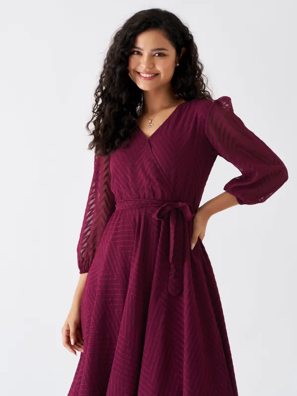 Wine_Fancy_Plain_And_Designer_Dress_For_Women