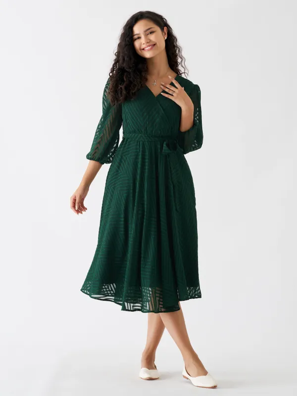 Green_Fancy_Plain_And_Designer_Dress_For_Women