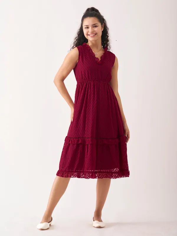 Maroon_Fancy_Plain_And_Designer_Dress_For_Women