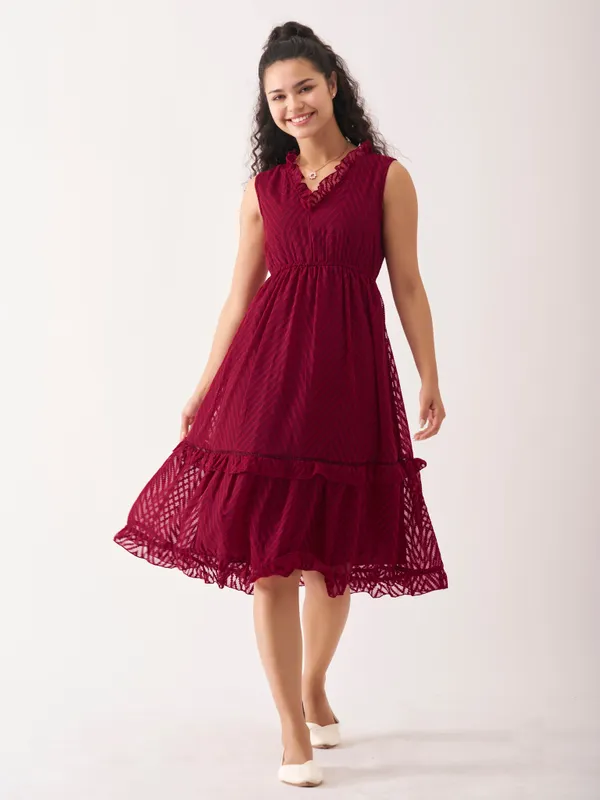 Maroon_Fancy_Plain_And_Designer_Dress_For_Women