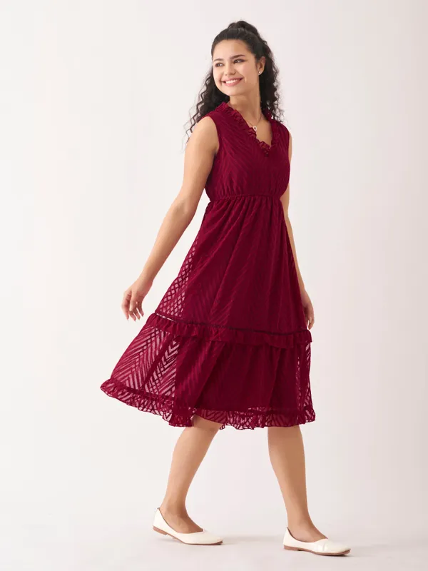 Maroon_Fancy_Plain_And_Designer_Dress_For_Women