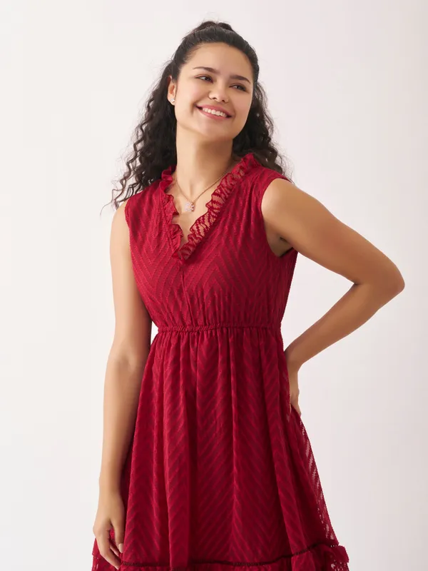 Maroon_Fancy_Plain_And_Designer_Dress_For_Women