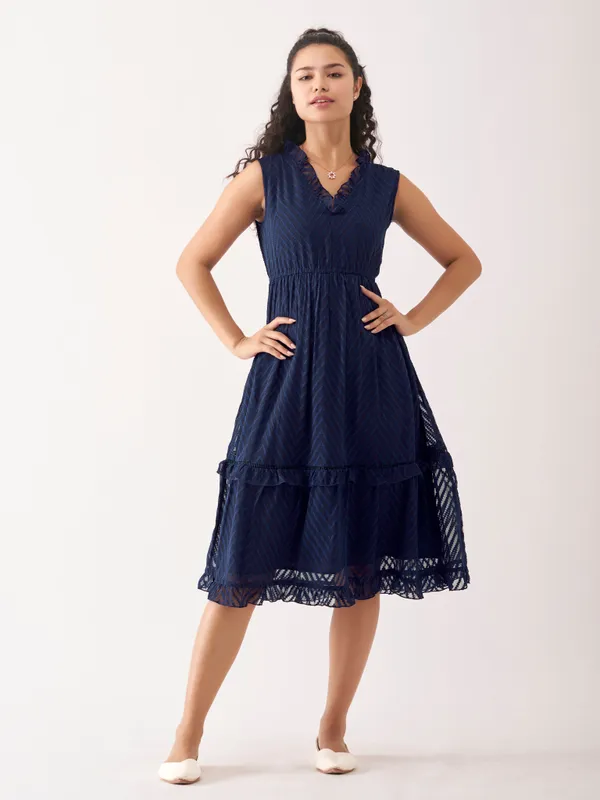 Navy_Blue_Fancy_Plain_And_Designer_Dress_For_Women