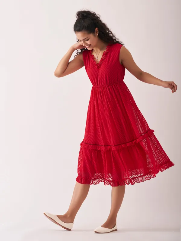 Red_Fancy_Plain_And_Designer_Dress_For_Women