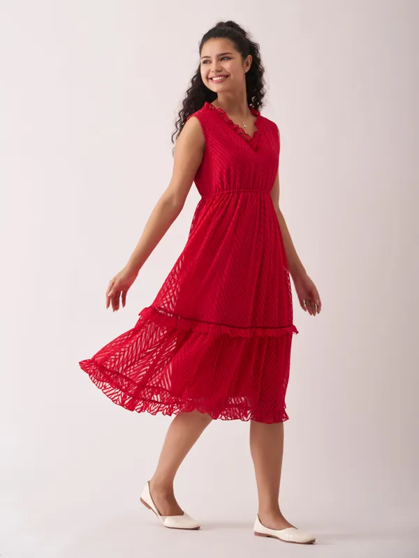 Red_Fancy_Plain_And_Designer_Dress_For_Women