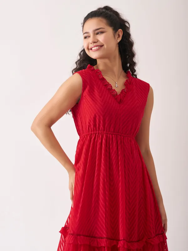 Red_Fancy_Plain_And_Designer_Dress_For_Women