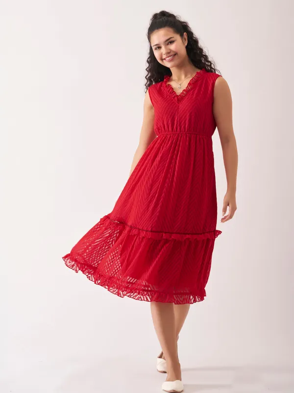 Red_Fancy_Plain_And_Designer_Dress_For_Women